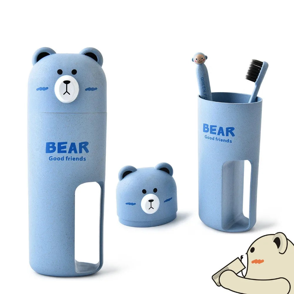 Bear Travel Toiletry Kit | Eco Wheat Toothbrush & Cup Set Travel Toiletry Kit QXL