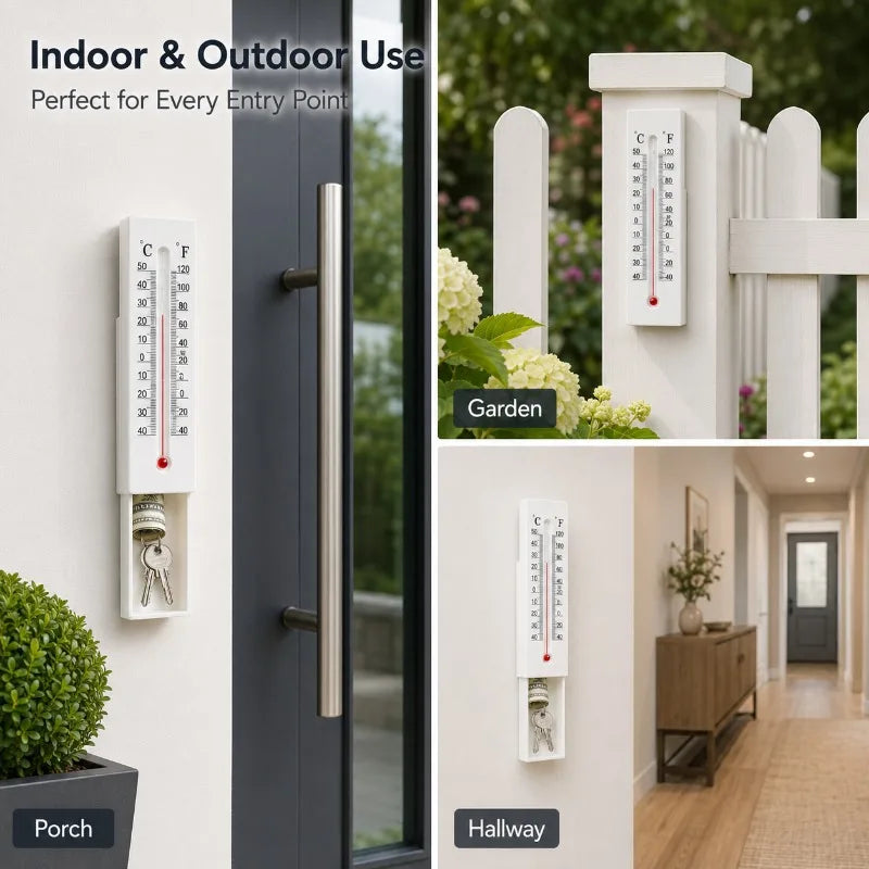 Outdoor Wall Thermometer with Hidden Key Storage Drawer Wall Thermometer QXL