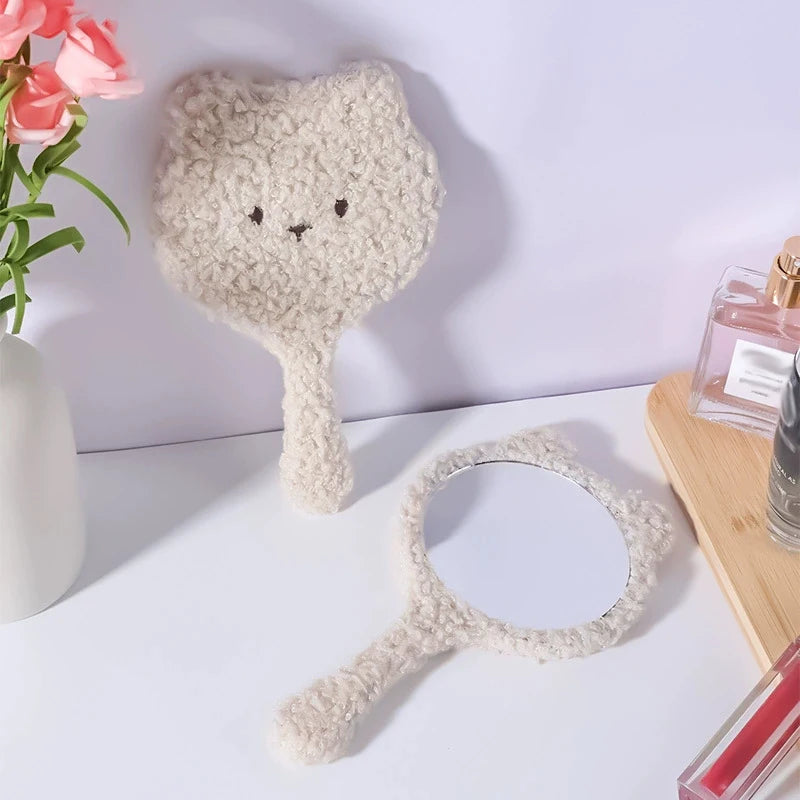 Cute Plush Bear Handheld Makeup Mirror | HD Compact Vanity Handheld Makeup Mirror QXL