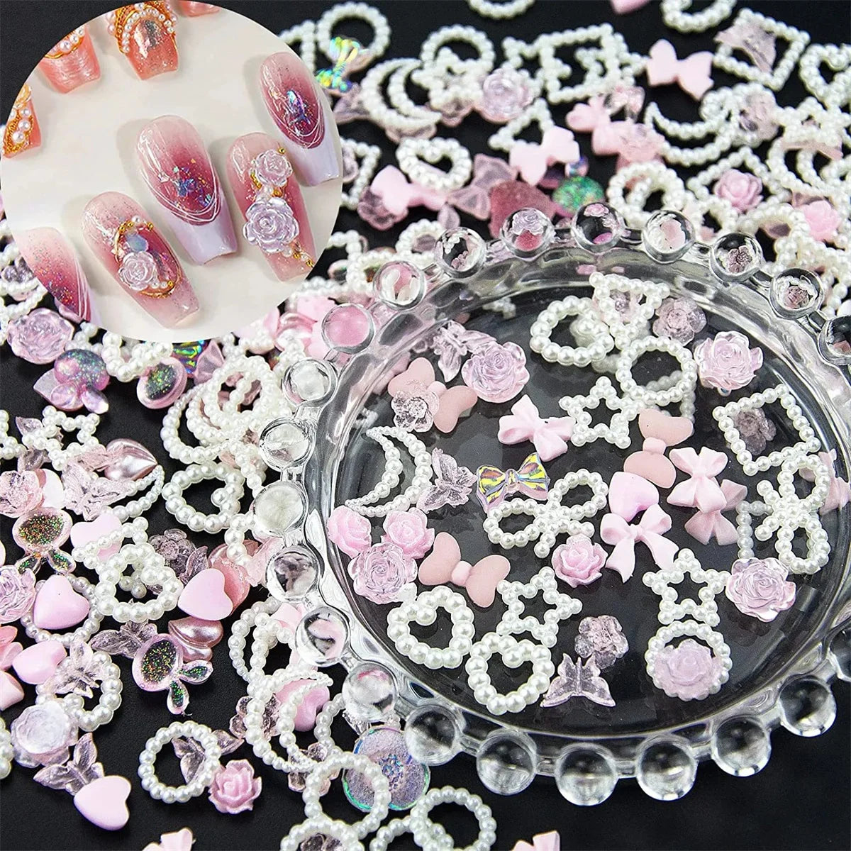 50-Pack 3D Kawaii Resin Nail Art Charms | Pink DIY Decor Nail Art Charms QXL