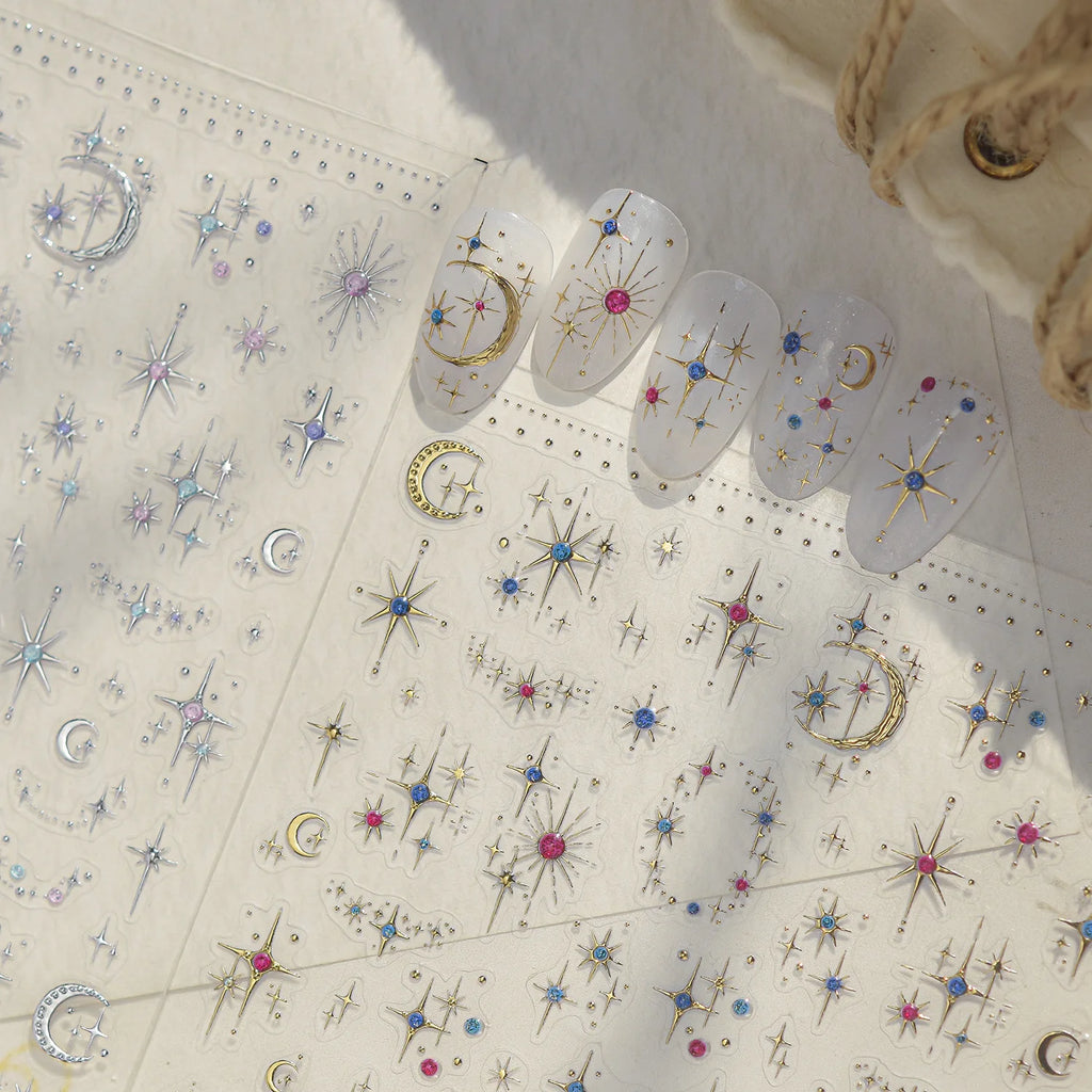 5D Luxury Nail Stickers | Moon Star Rhinestone Decals Nail Art Stickers QXL