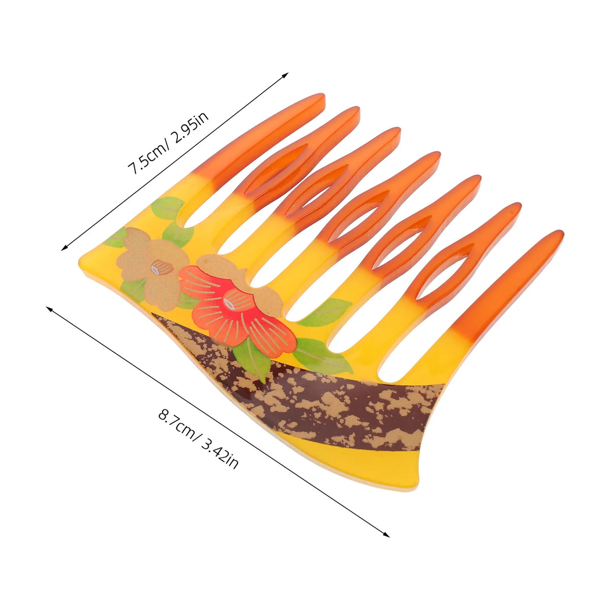Retro Floral French Hair Side Comb | 7-Tooth U-Shape Acrylic Hair Side Comb QXL Yellow