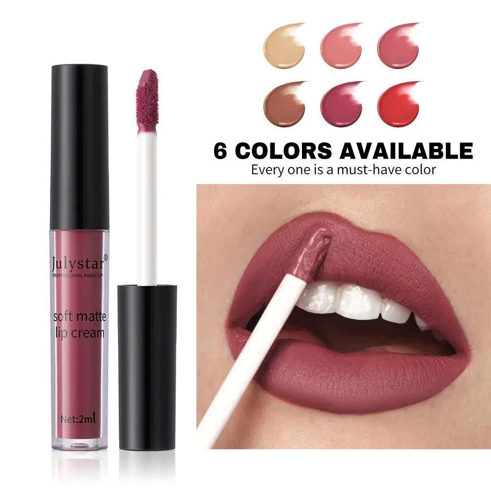Julystar 6-Color Velvet Lip Glaze | Waterproof Liquid Lipstick Liquid Lip Glaze QXL