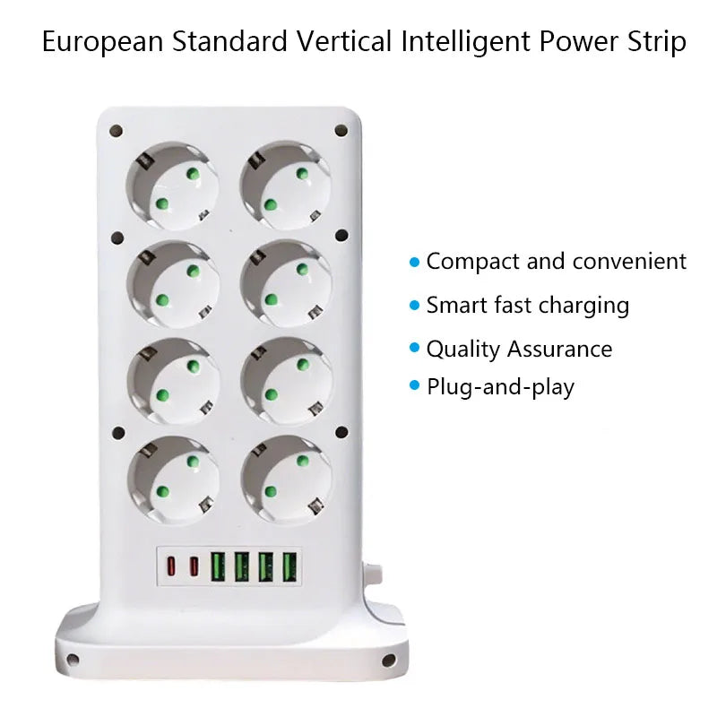 EU Vertical Tower Power Strip | Wireless Charging AC USB Type-C Tower Power Strip QXL