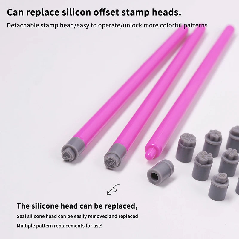 Nail Art Stamp Pen Set | 3 Pens & 15 Silicone Heads Nail Art Stamp Set QXL