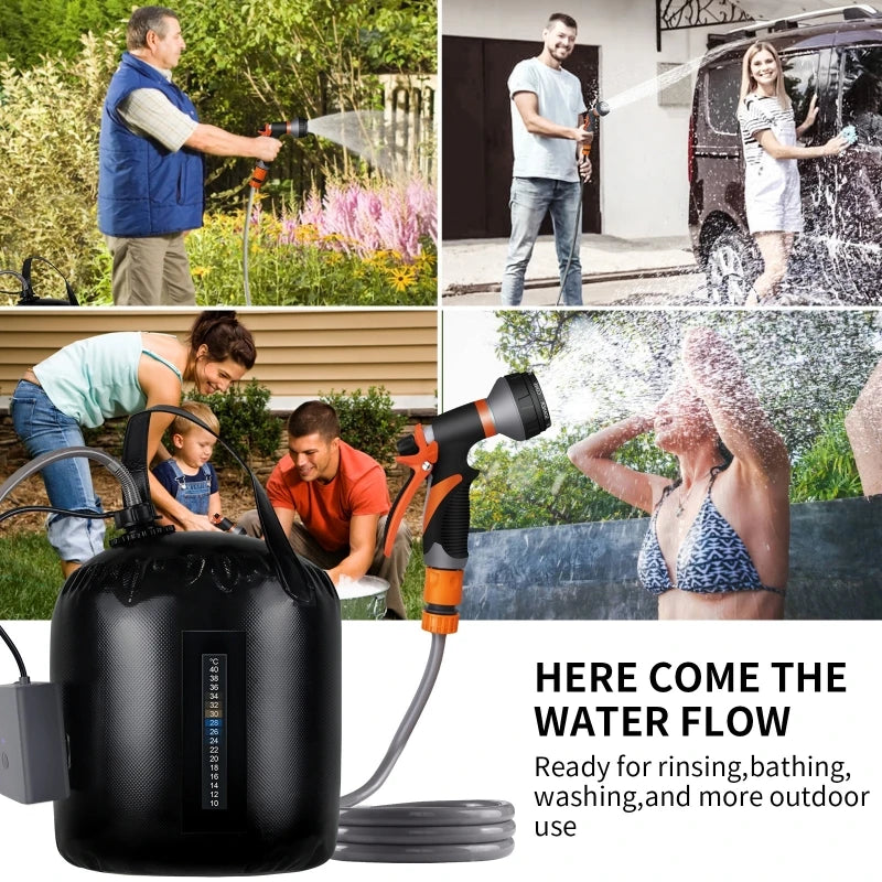 Portable Camping Shower Set | Solar Heated & Rechargeable Portable Camping Shower QXL