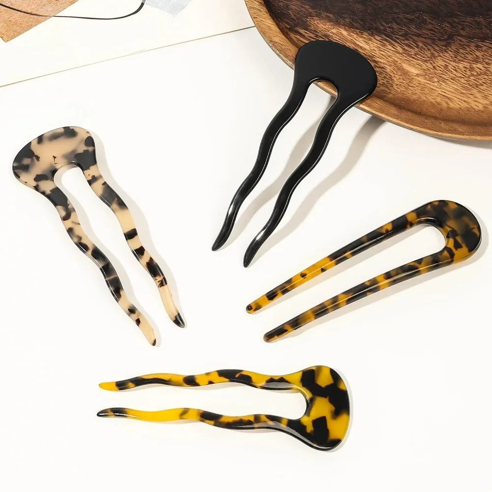 Acetate U-Shape Leopard Hairpin | Bun & Updo Clip 9.5cm Hair Clip QXL