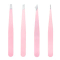 4-Piece Stainless Steel Eyebrow Tweezers Set – 4 Tip Types Eyebrow Tweezers Set QXL M138 Pink