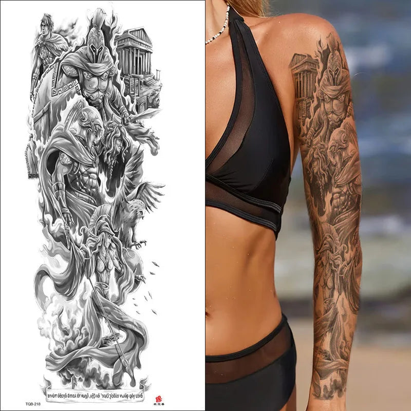 Full-Arm Black & White Sketch Temporary Tattoo Stickers Temporary Tattoo Sticker QXL