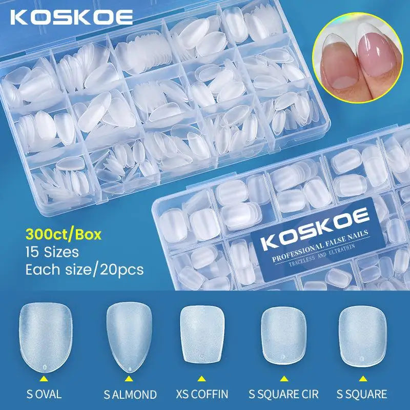 300-Pc Matte Soft Gel Nail Tips | Full Cover Almond Extensions Gel Nail Tips QXL