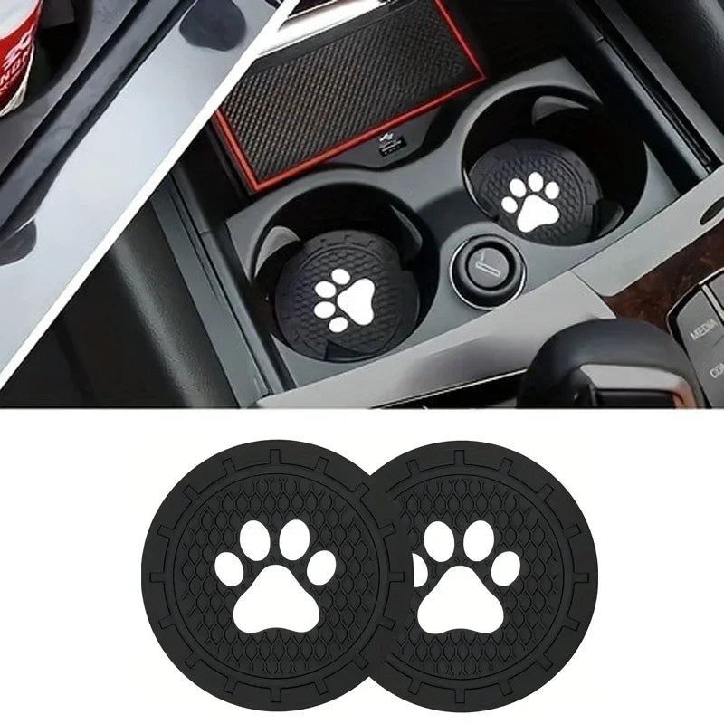 2-Pack Paw Print Silicone Car Cup Holder Coasters | Anti-Slip Car Cup Holder Coaster QXL