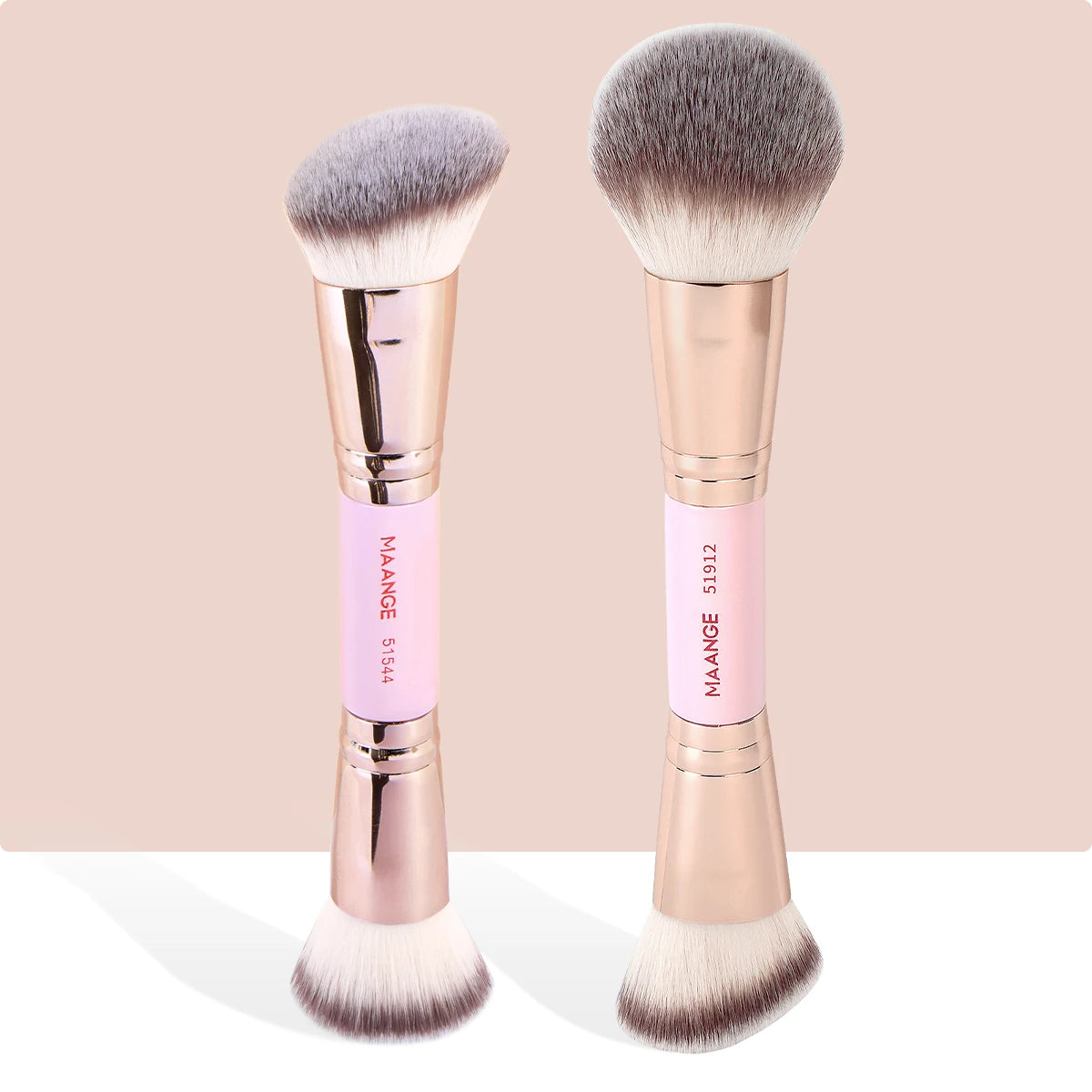 MAANGE 2-Pack Double-Ended Foundation & Contour Brush Set Makeup Brush Set QXL Pink