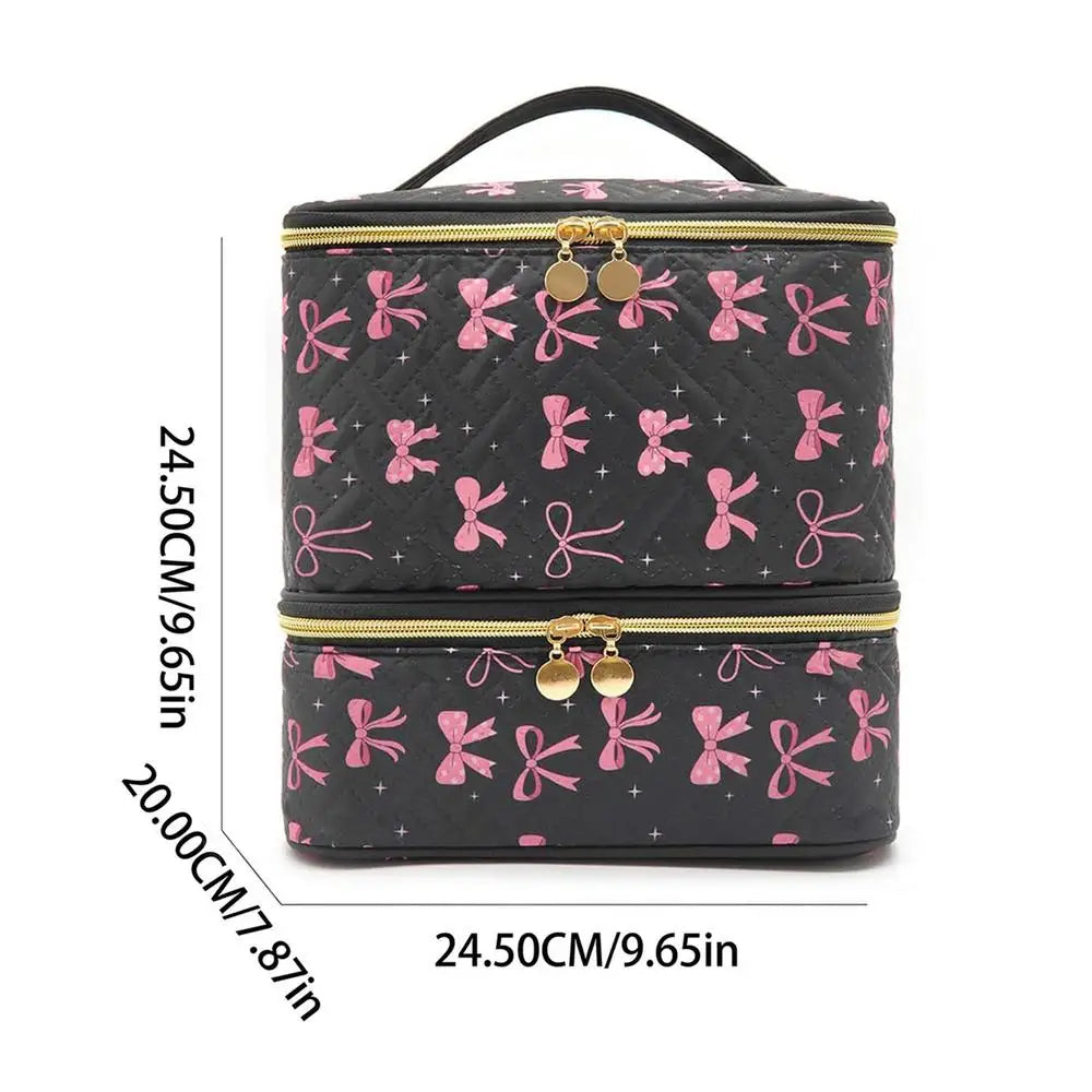 Nail Organizer Case Black Bow | Multi-Compartment Makeup Bag Nail Organizer Case QXL Black