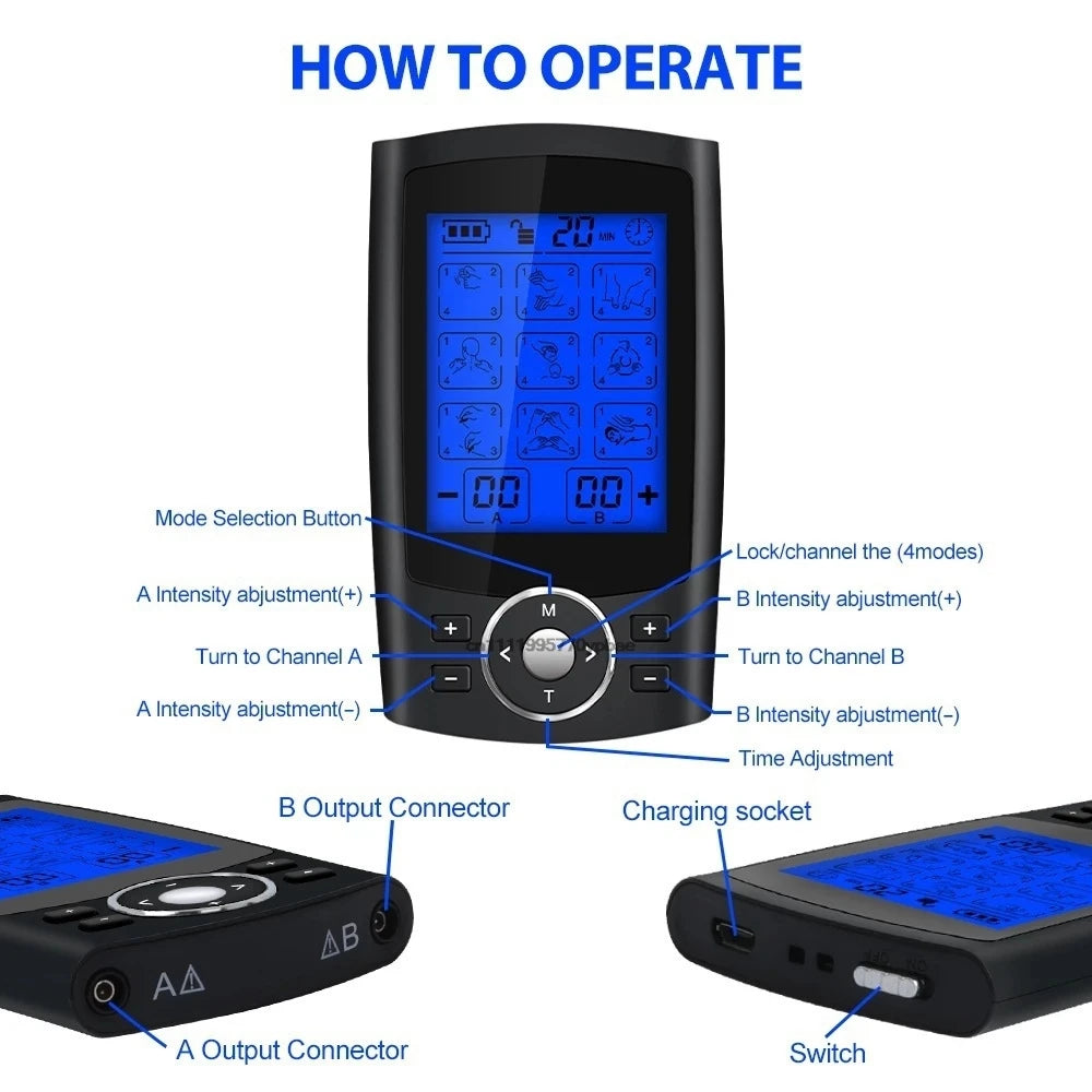 36-Mode TENS EMS Electric Body Massager | Dual Channel Electric Body Massager QXL