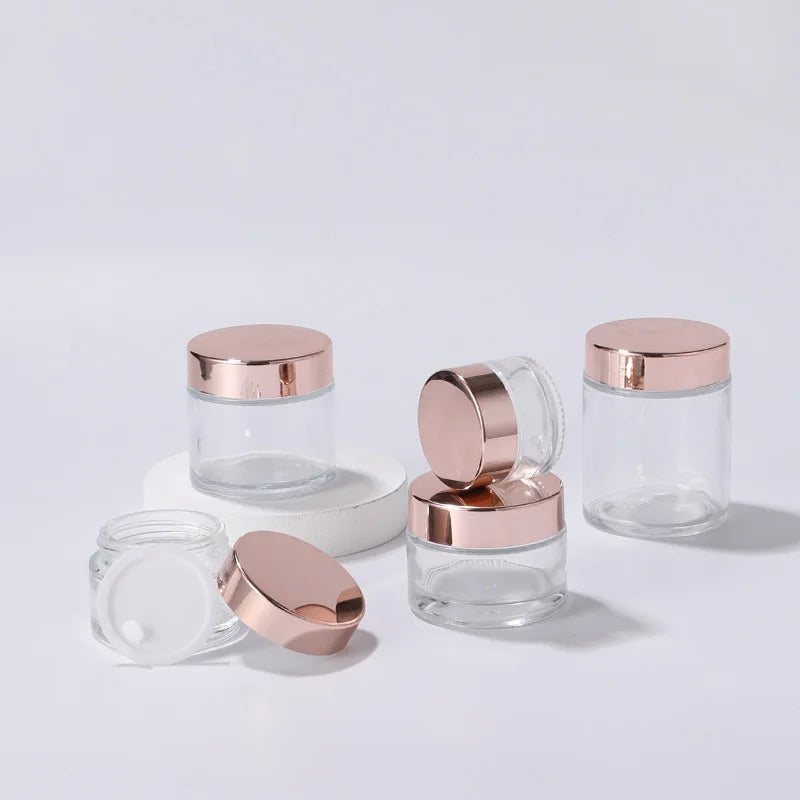 10-Pack Frosted Glass Cream Jars with Rose Gold Lids | 5–100g Cosmetic Glass Jars QXL