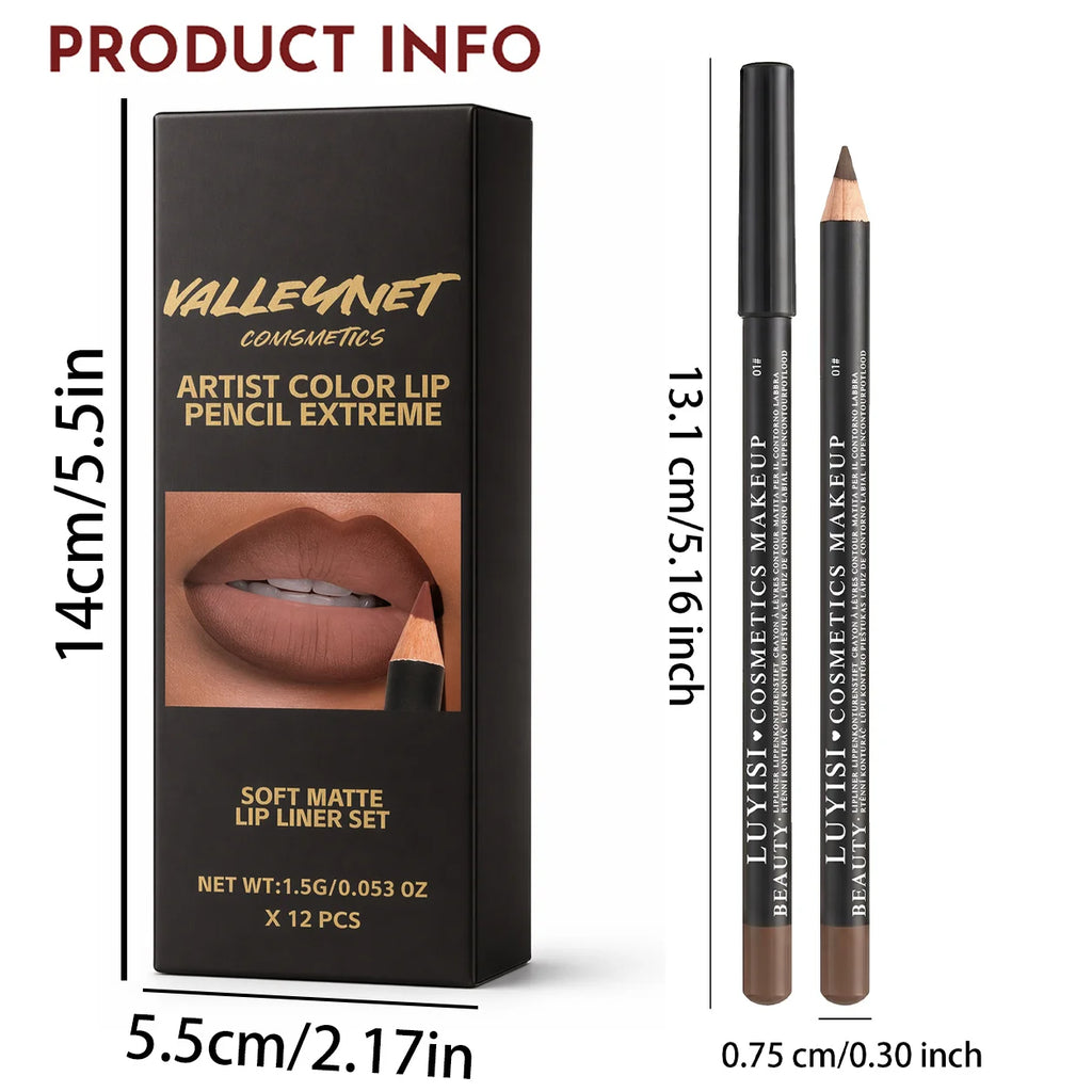 12-Piece Matte Lip Liner Set | Waterproof, Nude to Red Matte Lip Liner Set QXL
