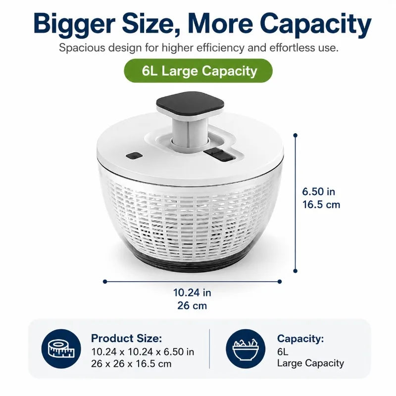 6L Manual Salad Spinner & Vegetable Washer | Non-Slip Base Salad Spinner QXL