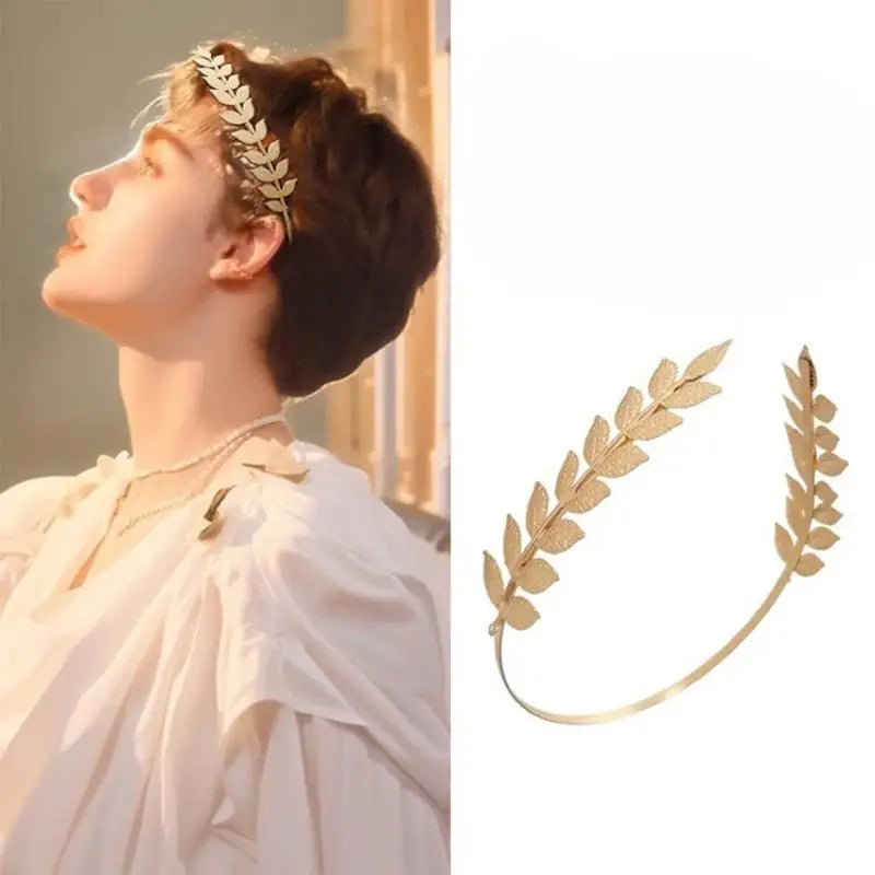Gold Leaf Crown Tiara Headband | Bridal & Goddess Hair Piece Bridal Crown Headband QXL