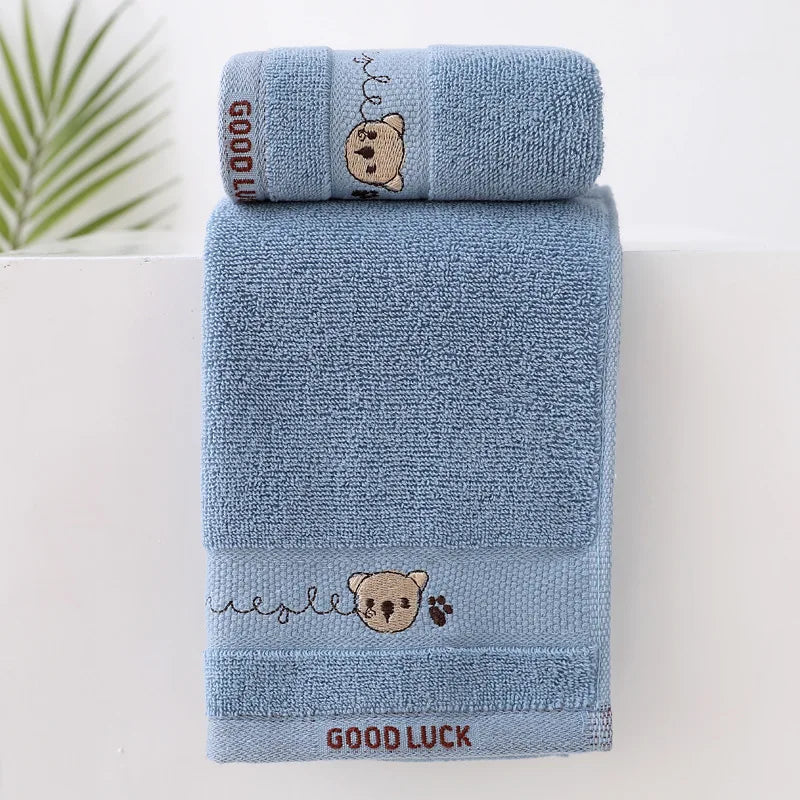 Baby Cotton Bath Towel | Cartoon Bear Washcloth for Newborns Baby Bath Towel QXL B62 Blue
