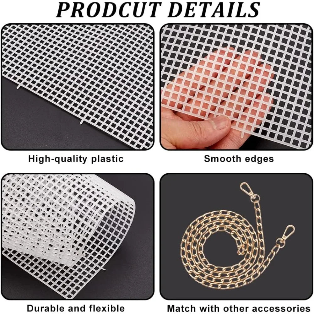 DIY Crochet Bag Kit | Mesh Canvas, Handles & Chain Hardware DIY Craft Kit QXL