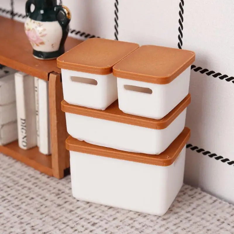 4-Pack 1/12 Dollhouse Miniature Food Storage Boxes with Lids Dollhouse Accessories QXL