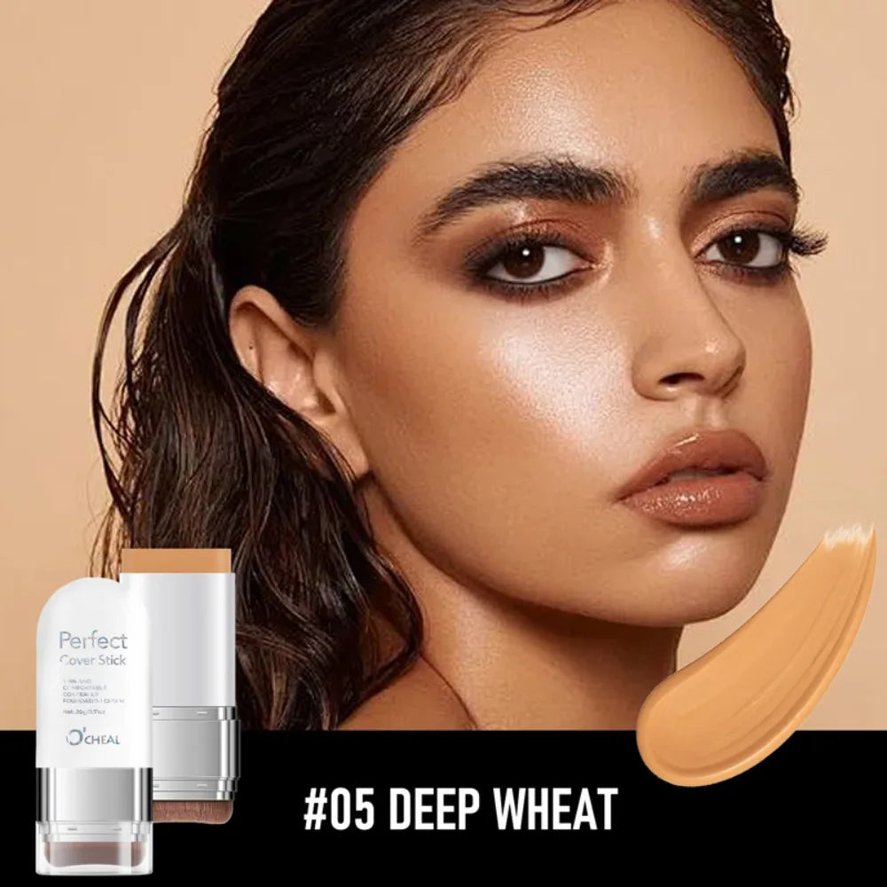Waterproof Concealer Foundation Stick with Brush | Full Cover Concealer Foundation Stick QXL 05 Deep Wheat