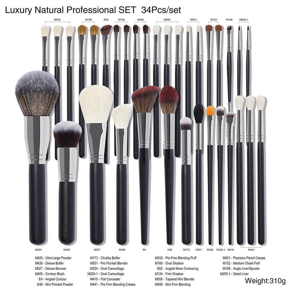34-Piece Soft Nylon Makeup Brush Set | Full Professional Kit Makeup Brush Set QXL