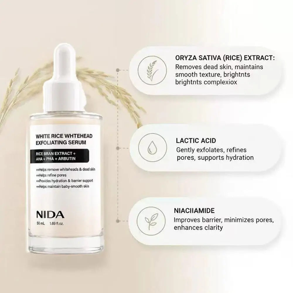White & Black Rice Exfoliating Serum – Brighten & Refine Pores Exfoliating Face Serum QXL