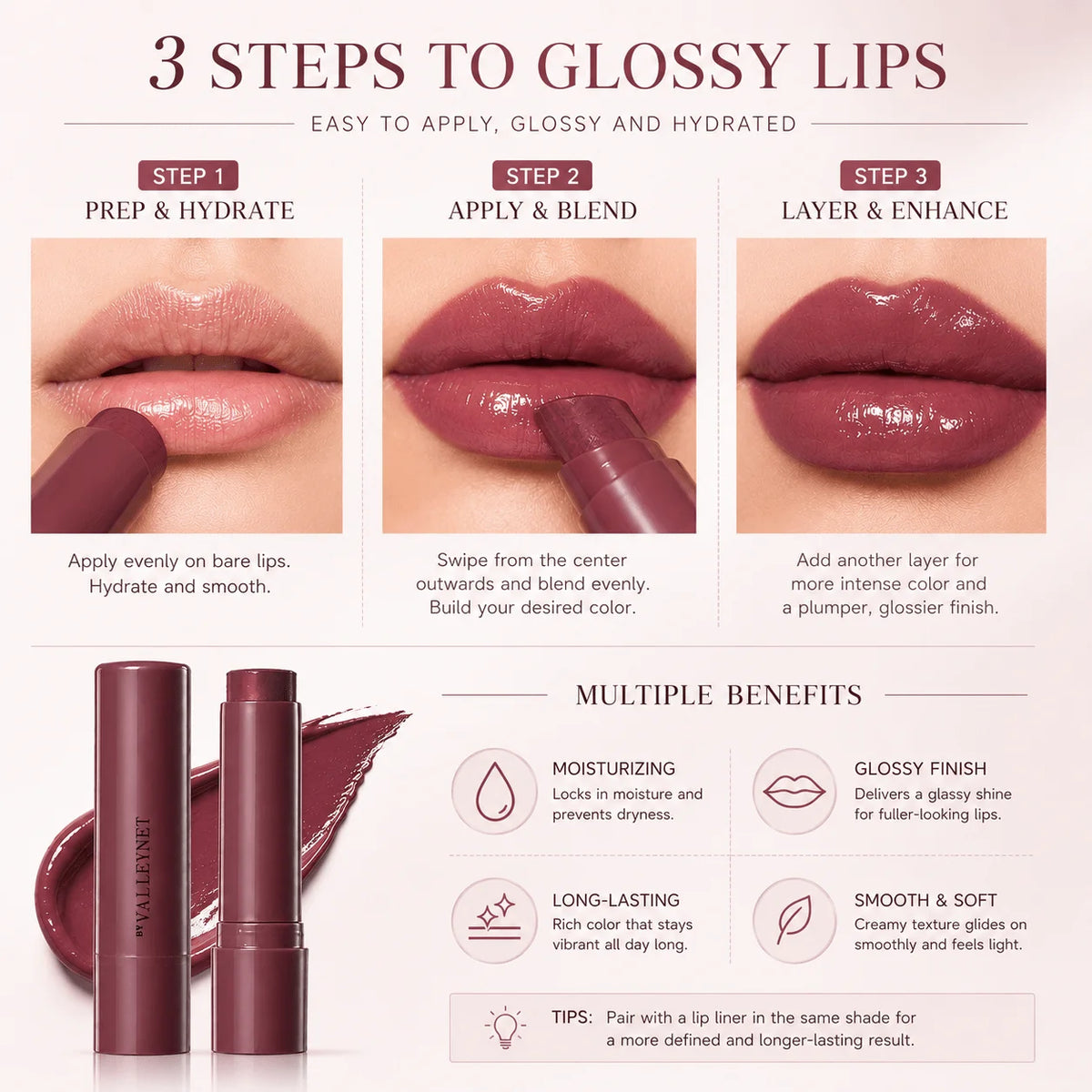 Tinted Lip Balm Stick | 3 Shades Moisturizing Glossy Lip Care Tinted Lip Balm QXL