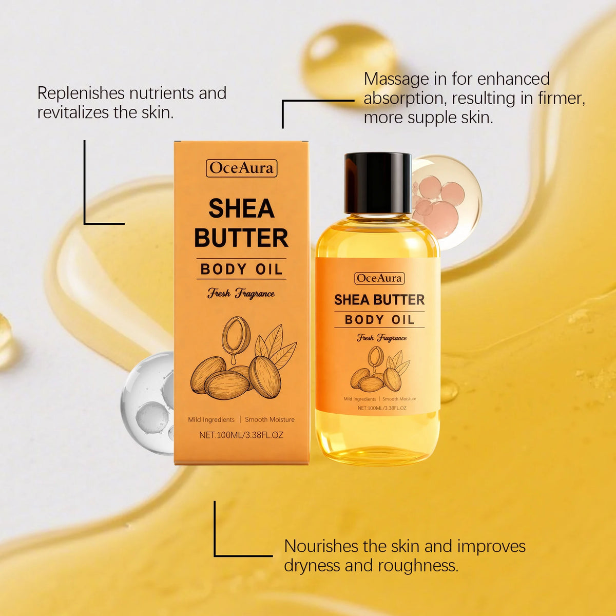 OceAura Shea Butter Massage Oil | Deep Moisture All Skin Types Body Massage Oil QXL
