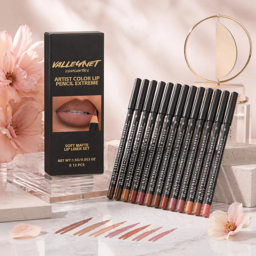 12-Piece Matte Lip Liner Set | Waterproof, Nude to Red Matte Lip Liner Set QXL