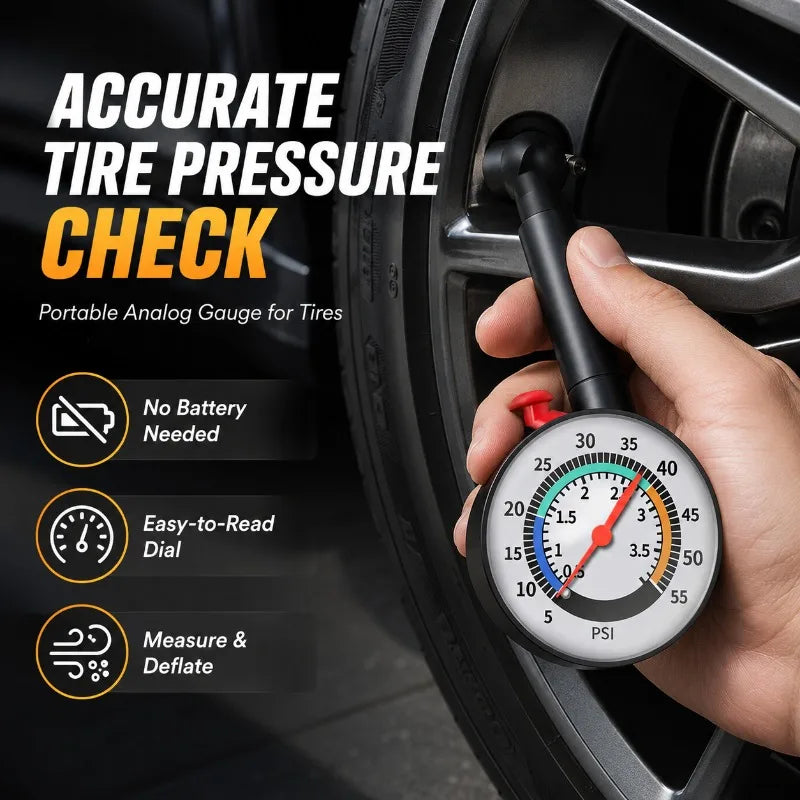 Analog Tire Pressure Gauge 0–55 PSI | Car, Bike & Motorcycle Tire Pressure Gauge QXL