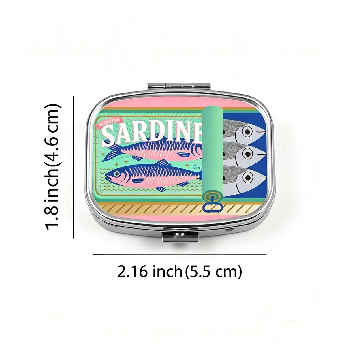 Sardines Print Metal Pill Case | 2-Compartment Travel Organizer Pill Case Organizer QXL