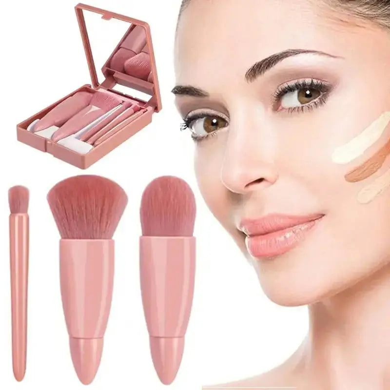 5-Piece Travel Makeup Brush Set with Case & Mirror Travel Makeup Brush Set QXL