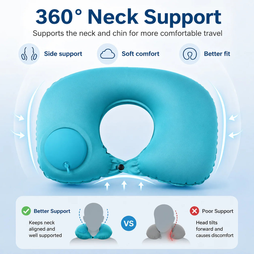 Inflatable U-Shaped Travel Neck Pillow | Built-In Press Pump Inflatable Travel Pillow QXL