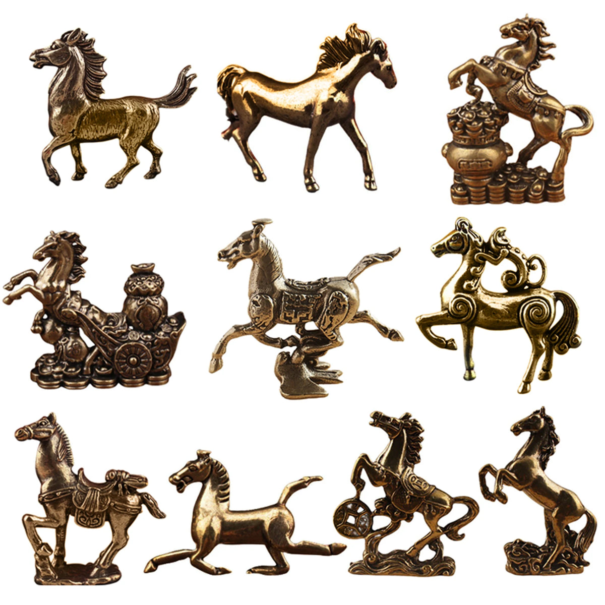 Brass Horse Figurine | Feng Shui Chinese Zodiac Lucky Statue Decorative Figurine QXL