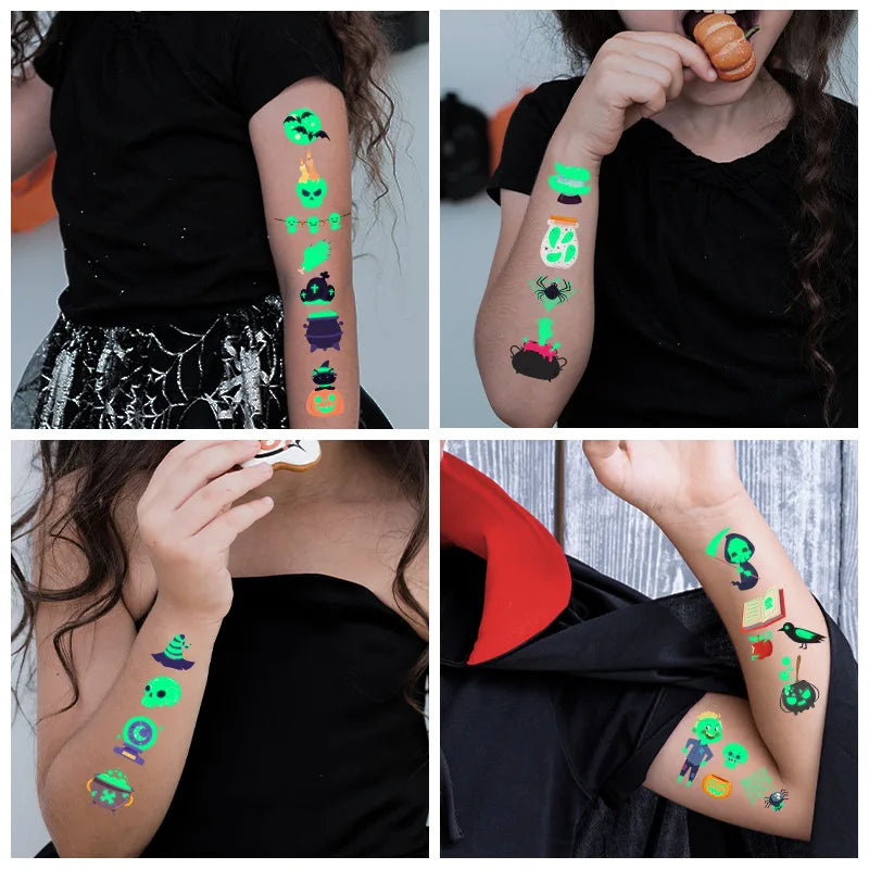 Halloween Glow Dinosaur Temporary Tattoo Stickers | Body Art Temporary Tattoo Sticker QXL