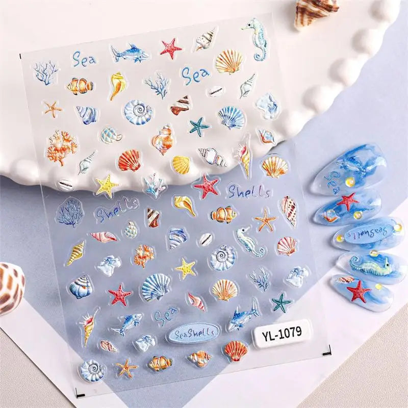 Ocean Nail Art Stickers – Starfish Jellyfish Seashell Decals Nail Art Stickers QXL