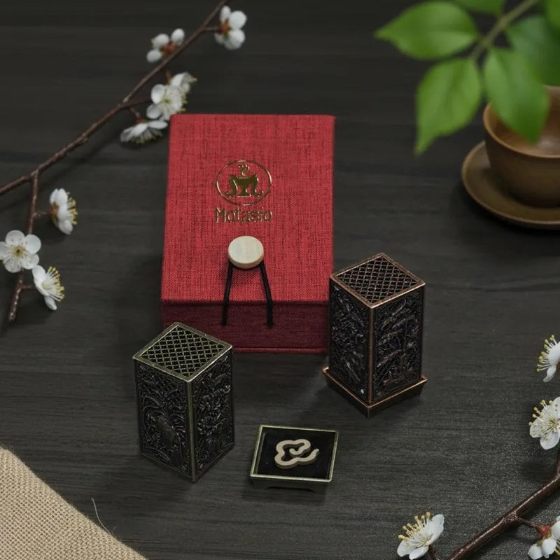 Classic Metal Incense Burner | Traditional Engraving & Gift Box Incense Burner Set QXL
