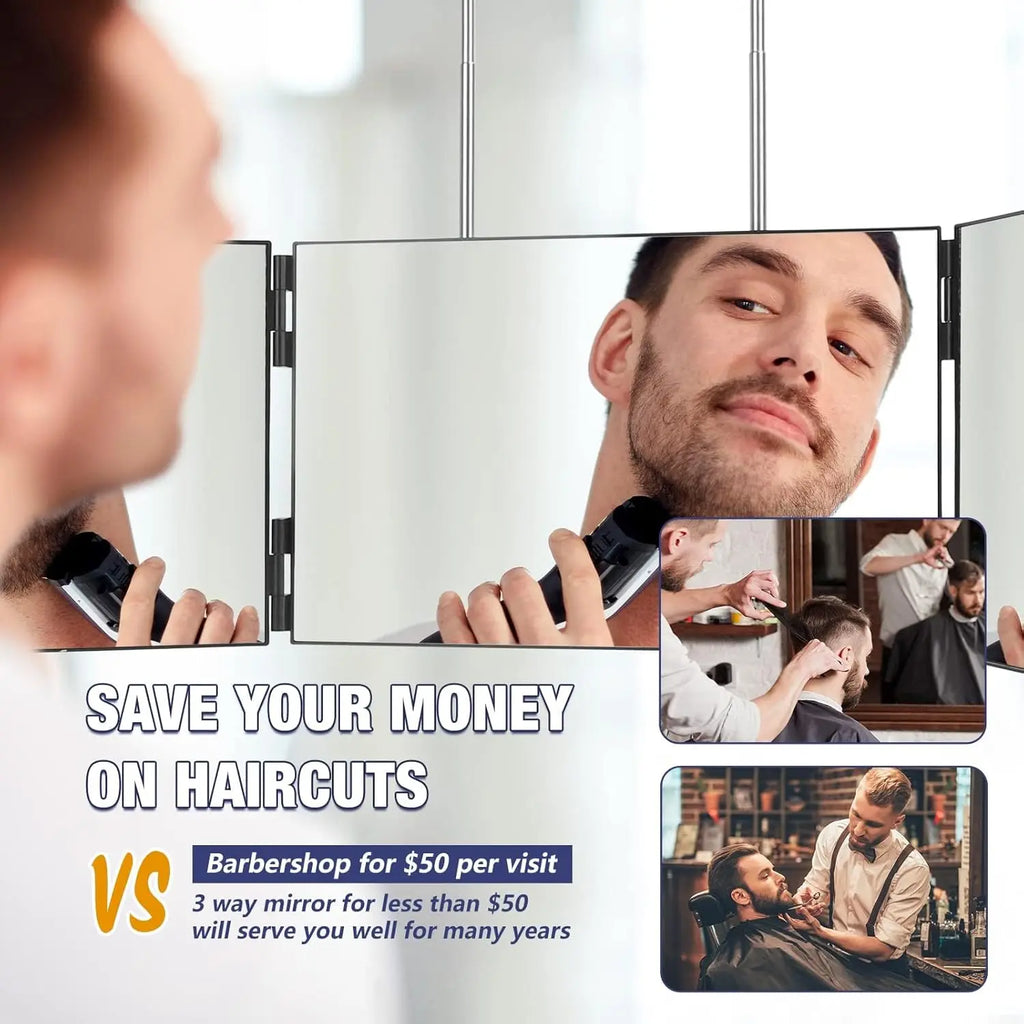360° Trifold Vanity Makeup Mirror | Foldable Telescoping Hook Vanity Makeup Mirror QXL