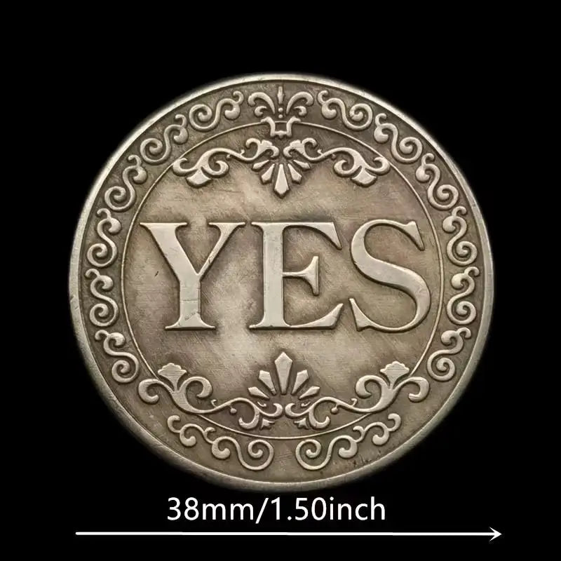 Double-Sided YES/NO Lucky Coin | Antique Silver Floral Gift Novelty Collectible Coin QXL