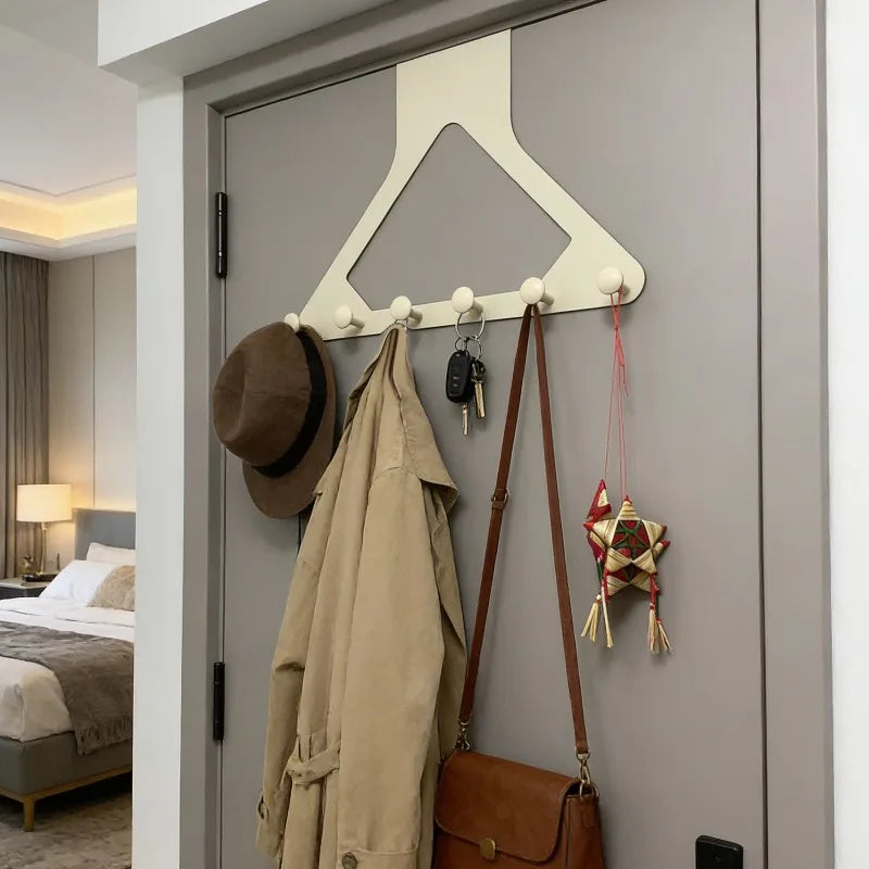 No-Drill Over-The-Door Coat Rack | Triangular Hook Organizer Over-Door Hook Rack QXL
