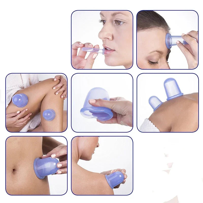 7-Piece Silicone Cupping Set | Vacuum Massage Cups 4 Sizes Silicone Cupping Set QXL