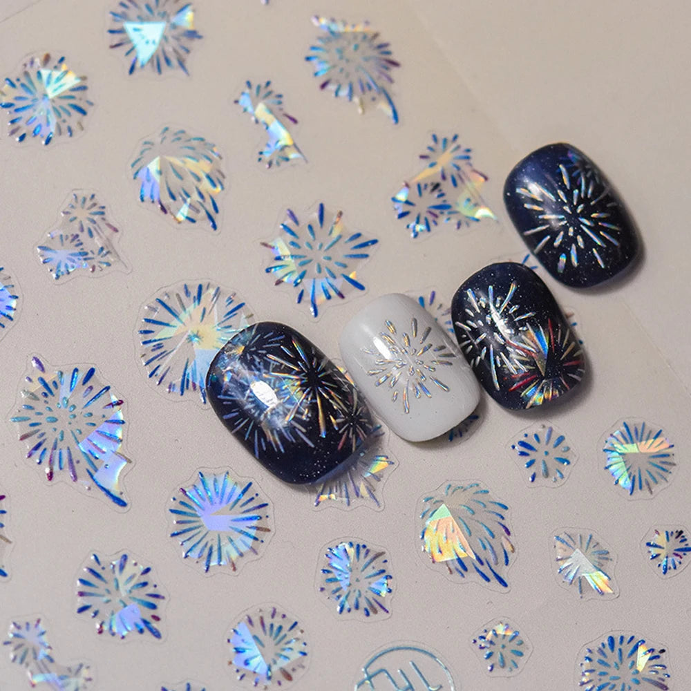5D Firework Castle Nail Stickers | Holographic Glow Decals Nail Art Stickers QXL