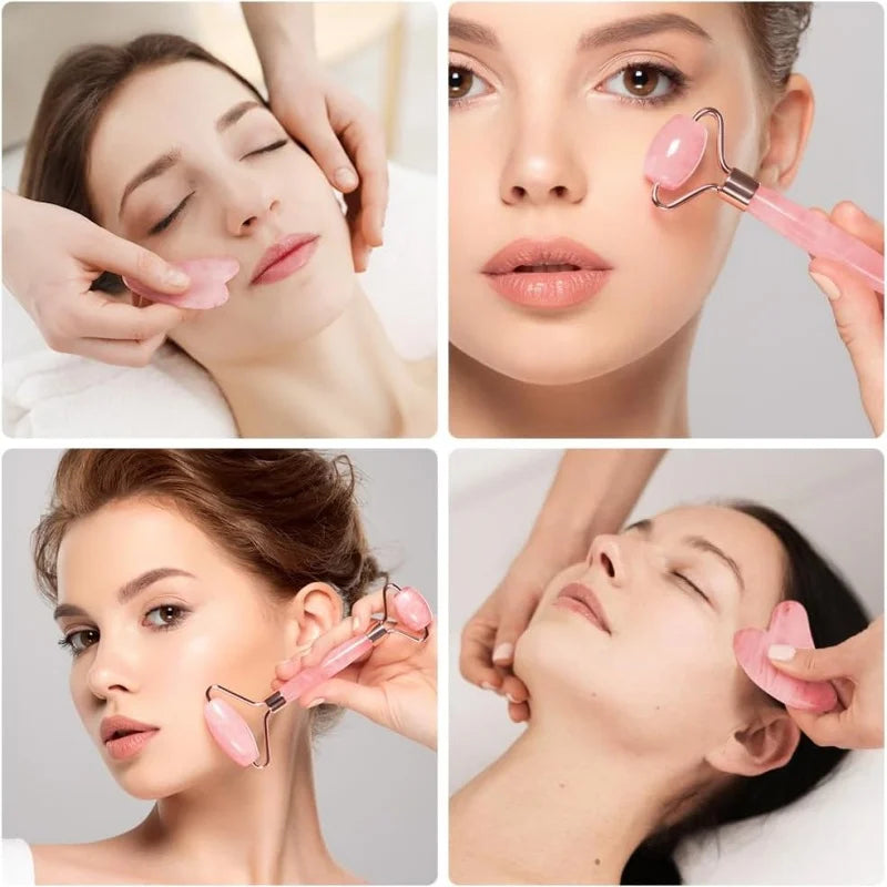 Heart-Shaped Gua Sha & Facial Roller Set – 2-Pc Skincare Kit Gua Sha Roller Set QXL