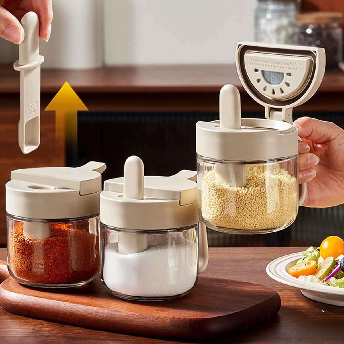 Glass Seasoning Jar with Telescopic Spoon – Moisture-Proof Seasoning Storage Jar QXL