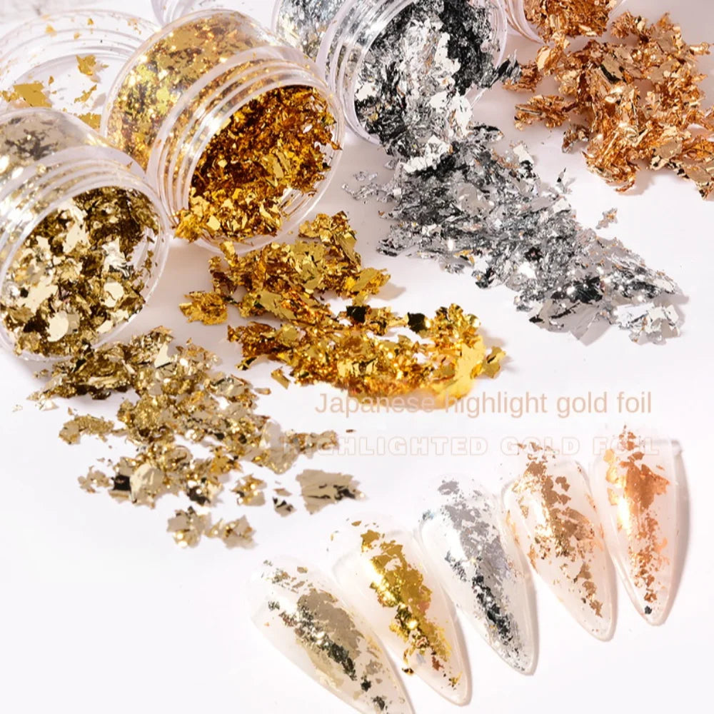 Gold Silver Foil Nail Art Sequins | Irregular Fragment Decoration Nail Art Decoration QXL