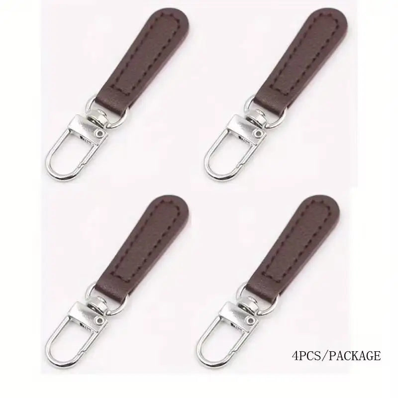 4-Pack Leather & Metal Zipper Pulls – Detachable, 4 Colors, 69mm Zipper Pulls QXL