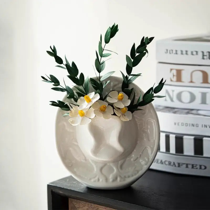 Handmade Ceramic Hat-Shaped Vase | Nordic Porcelain Decor Decorative Ceramic Vase QXL