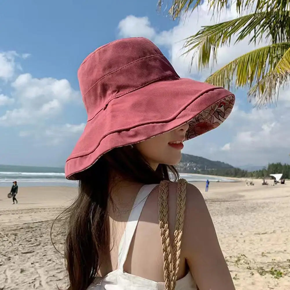 Women's Reversible Floral Bucket Hat | Wide Brim UV Sun Hat Wide Brim Sun Hat QXL